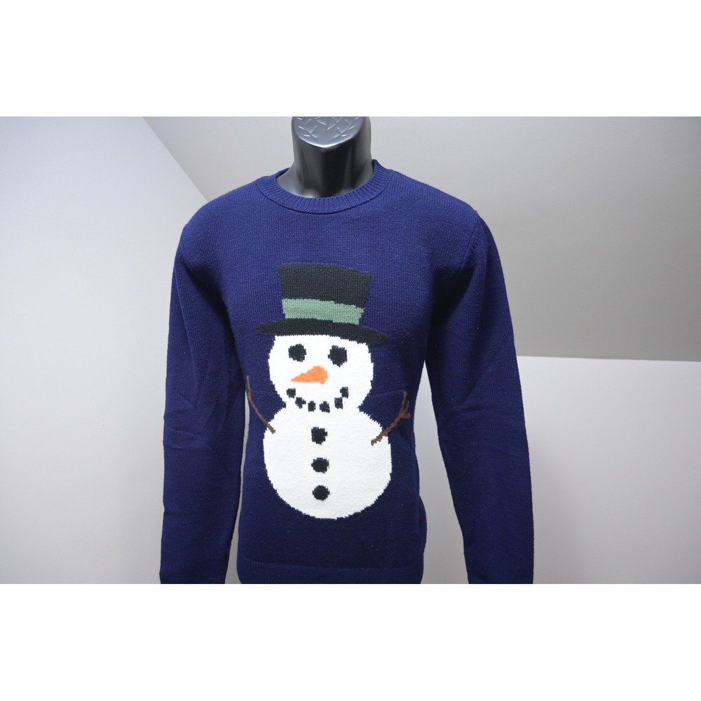 Topman Sweater Mens Large Navy Blue Snowman Graphic Holiday Pullover Christmas